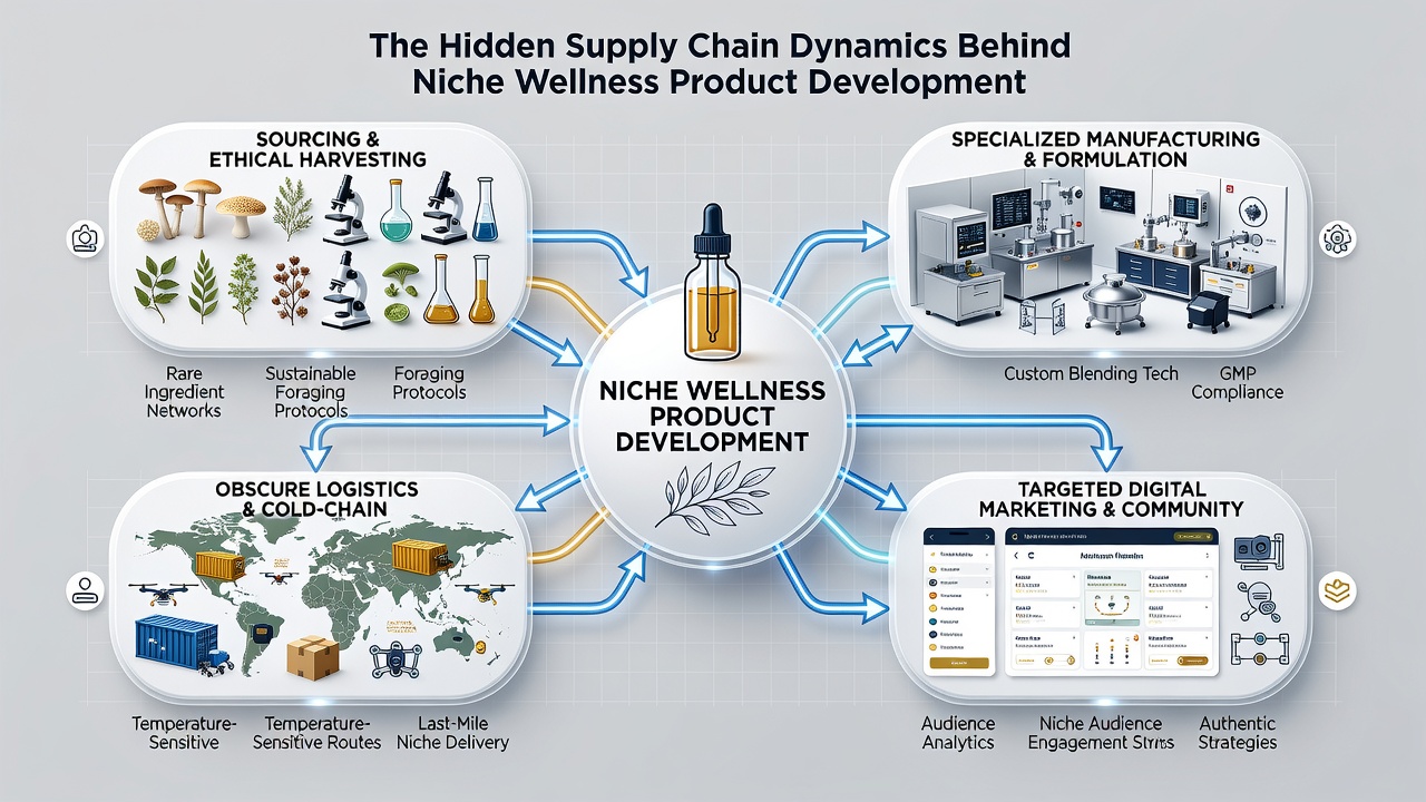 Manufacturing facility handling extraction and bottling processes for wellness supplements